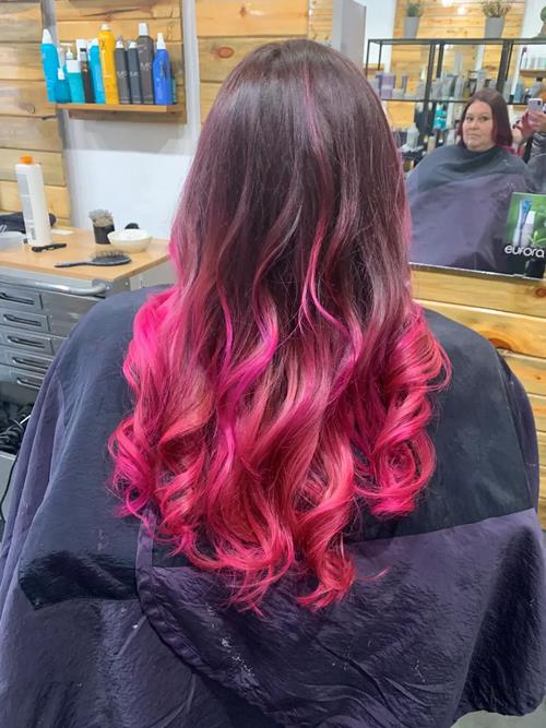 Hair Extensions photo, Denver Colorado. A nice rooted color melt into the most fabulous magenta, dar(..)